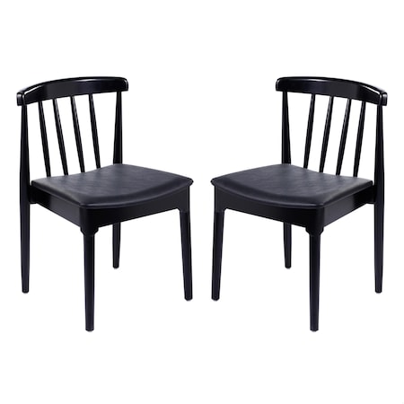 Flash Furniture Chester Solid Wood Black Dining Chairs w/Curved Spindle Backrests and Black Vinyl Seats, 2PK 2-XU-DG-W0359-BLK-GG